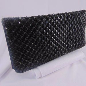 Black Jeweled Accent and Faux Snake Evening Clutch